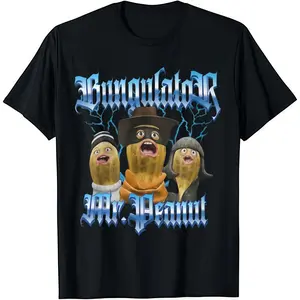 Funny "Bungulator Mr. Peanut" Peanut Meme T-Shirt, Viral Cowboy Peanut Trio Gothic Lightning Design, Retro Bootleg Style Men and Women Casual Tee for Meme Enthusiasts & Trendy Streetwear