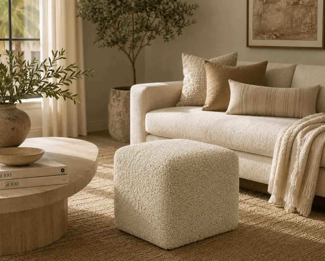 Palma 22" Square Ottoman | Pine Wood Frame