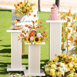 3PCS Square Pedestal Stand for Party,White Wood Display Pedestal Stands for Parties,Fluted Plinth Pillars Table Stands for Wedding Birthday Baby Shower Decor Display Plant Stand (White) Decoration Set