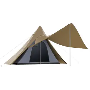 2-3 Person Teepee Tent, Easy Setup Camping Tent w/ Porch, Coffee. Buy Now For Free Shipping