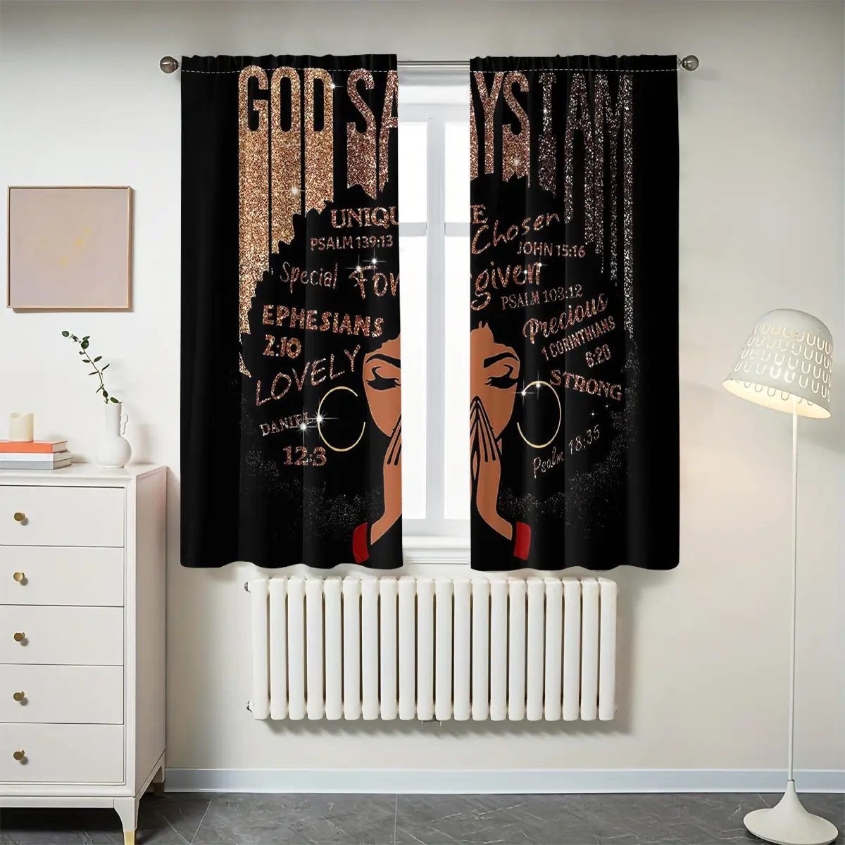 2pc African Women Digital Print Curtains, Window Curtain, High-Quality Polyester Drapes, Elegant Home Decor for Living Room, Bedroom, Dining Room