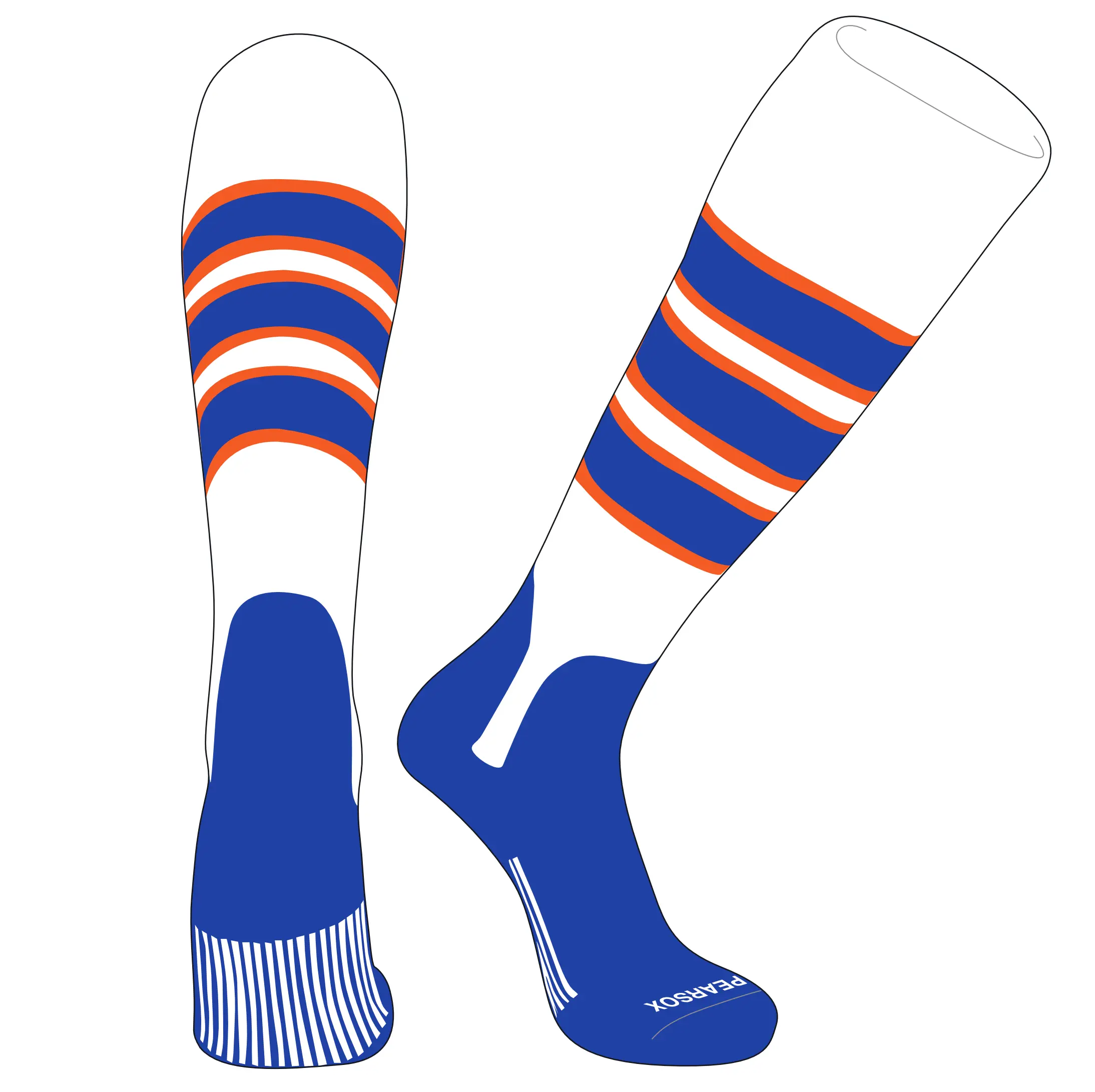 PEAR SOX OTC Baseball Softball Stirrup Socks (C, 5in) White, Orange, Royal, R
