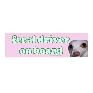 Feral Driver On Board | Bumper Sticker AND Magnet | Funny Meme Sticker | 8.7'' X 2.7'' | Waterproof Premium Quality