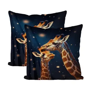 2 Piece Set Animal Theme Pillow Covers, Giraffe Pattern, Sofa and Bedroom Decor, Home Holiday Decoration, Single-Sided Print, No Insert