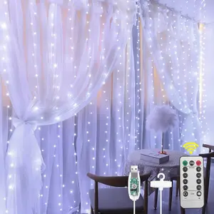 Fairy Curtain Lights,300 LED White Window Curtain String Light,8 Modes 9.89.8Ft  Curtain String Light USB  with Remote Control,Christmas String Lights for Indoor/Outdoor