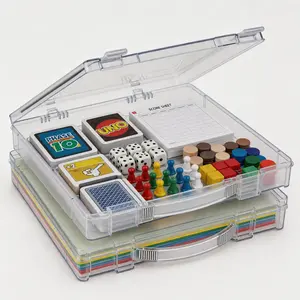 2/3 Pack Board Game Storage Box, Stackable Clear Craft Organizer with Handle, Snap-Tight Latch for Puzzle Art Supply Paper Storage, Fathers Day Gift