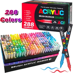 Guangna Automatic Ink Control Acrylic Paint Markers, Brush Tip Acrylic Paint Pens, Acrylic Painting Pen for Wood Rock Glass Canvas Stone Fabric Glass Metal Ceramic Canvas DIY Crafts Art Supplies Gifts