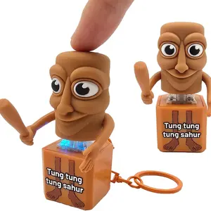 Tung Tung Sahur Fidget Keychain Clicker with Sound and LED Light, Durable Metal Key Ring, Fun Italian Brainrot Meme Button, Adult Portable Stress Toy