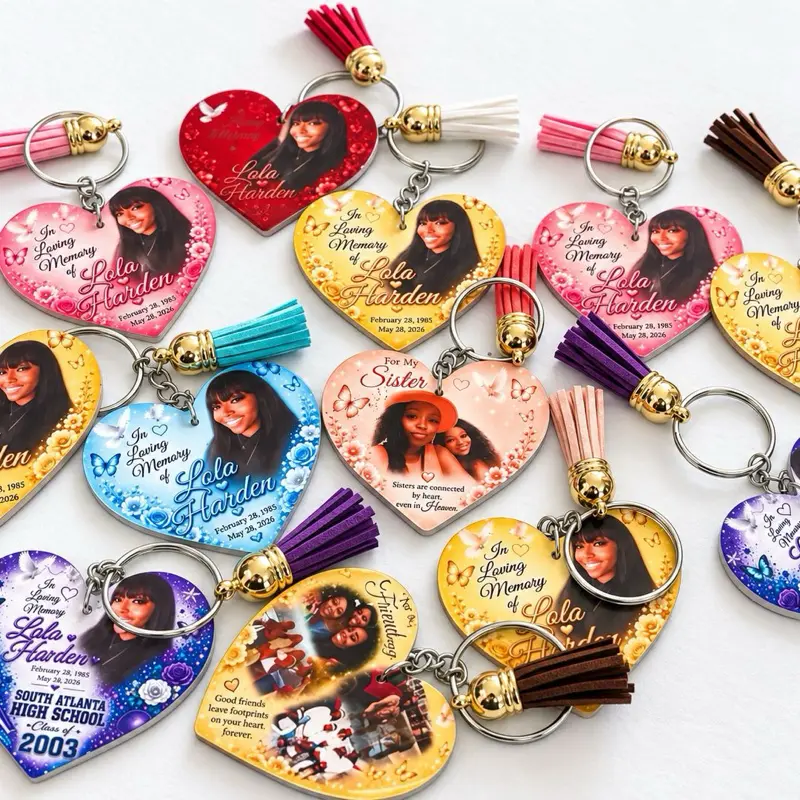 Custom Memorial Photo Keychain - Personalized Remembrance Keepsake with Single or Double Sided Design