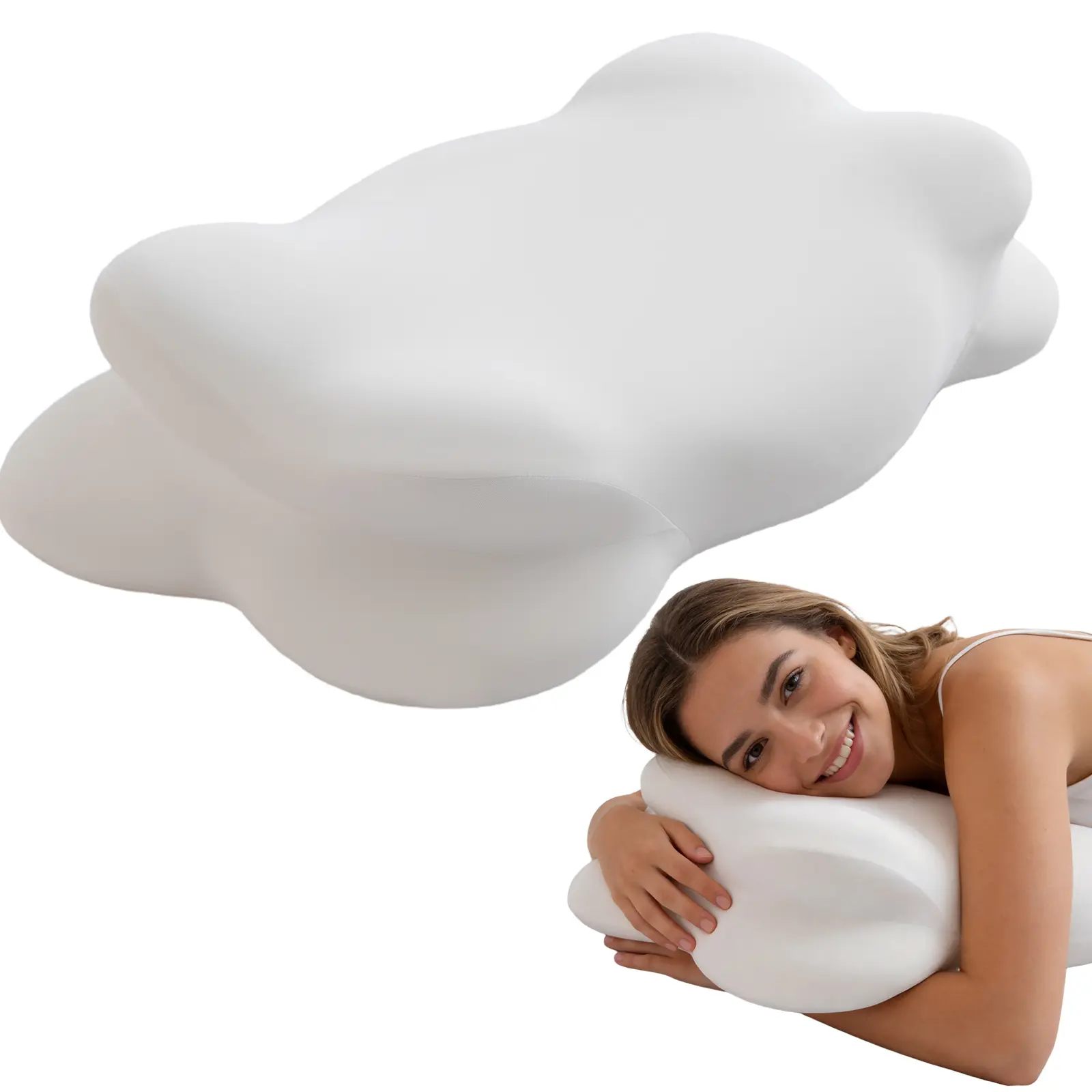 Cloud Ergonomic Cervical Neck Pillow - Durable Memory Foam, Dual-Height, Removable Cooling Pillowcase, Squishmallow-Soft Design, Neck Support Posture, Pain Relief, 12cm/4.72in, Anti-Allergic, Anti-Dust Mite, Summer Gift for All Sleep Positions, Memory Foa