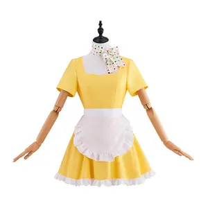 Waitress Jenna Hunterson Cosplay Costume Yellow Maid Dress Suit Women Fancy Waitress Dress With Apron Halloween Carnival Suit