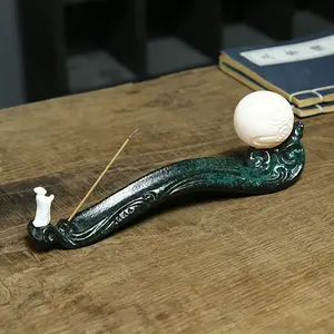 Zenation Incense Stick Holder with night light and 40 Sticks, Salute To The Moon Ceramic Fragrance Aroma Scented Perfume