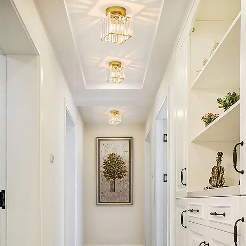Modern E27 Crystal Chandelier Ceiling Light Fixture, Elegant Lighting, Metal Glass Shade, Hardwired Design for Home Hallway Balcony, 85v-265v