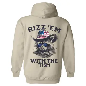 Rizz 'Em With The 'Tism Hoodie - American Cowboy Raccoon, Bringing a Fun Style, Perfect for Outdoor Parties and Casual Events