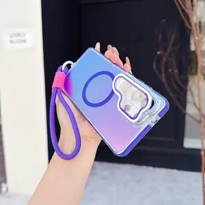 Chameleon Magnetic Camera Bracket Protective Case For Samsung Cellphone Smartphone S26 S25 S24 S23 Plus Ultra FE A56 A16 5G Wrist Chain Lens Film Protect Stand Cover