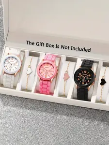 Women's casual round pointer quartz watch simulation business casual watch and heart-shaped bracelet, gift for her (no box) ﻿