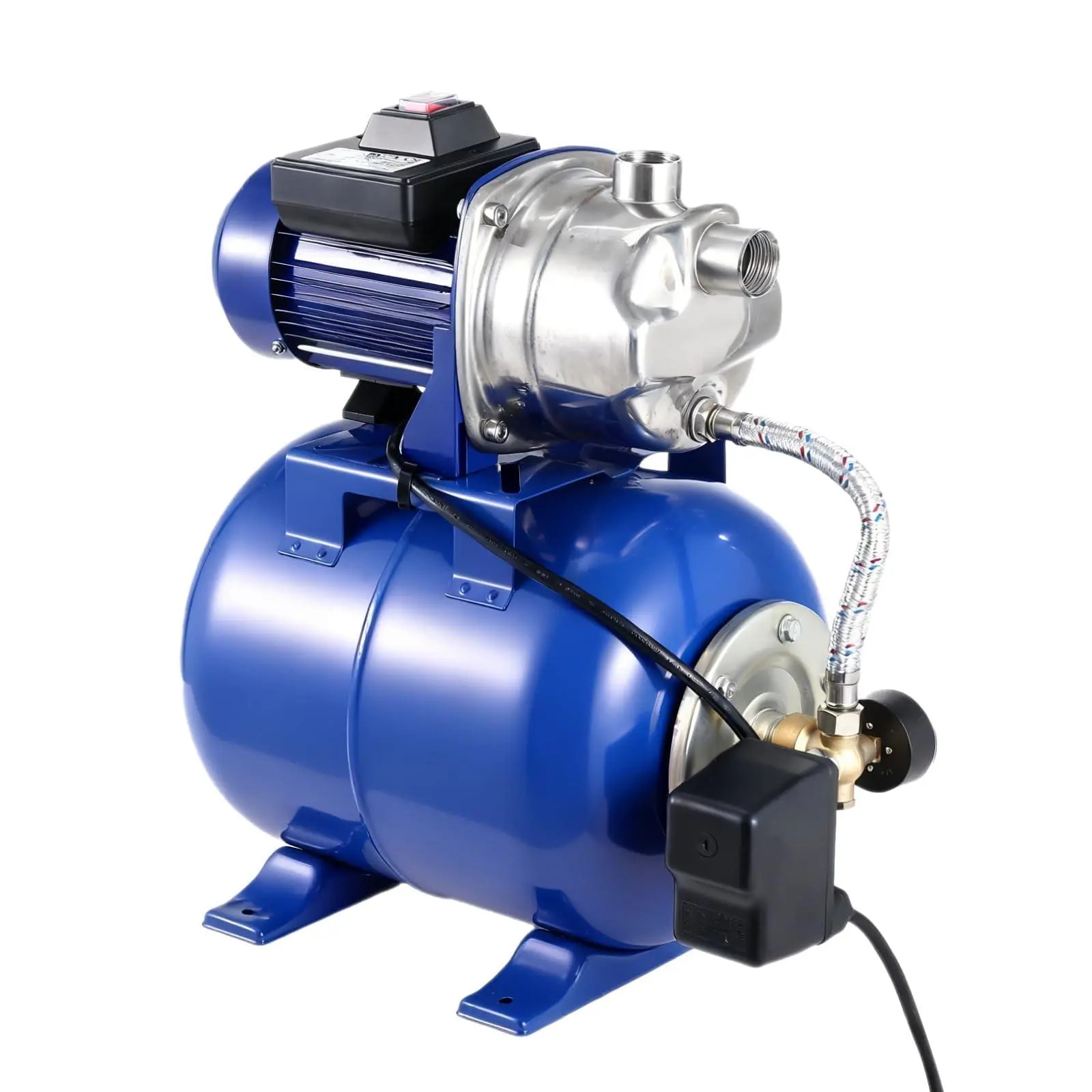 1HP Shallow Well Jet Pump with 5-Gallon Tank, Stainless Steel, 20ft Suction & 130ft Lift, Pressure Switch 19-38 PSI, Thermal & Dry-Run Protection, for Home Irrigation Farm Garden,Blue
