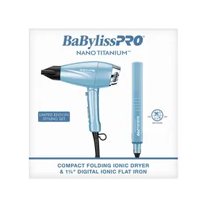 BaBylissPRO Nano Titanium Folding Dryer & 1 1/4" Digital Flat Iron Value Pack BNTPP81