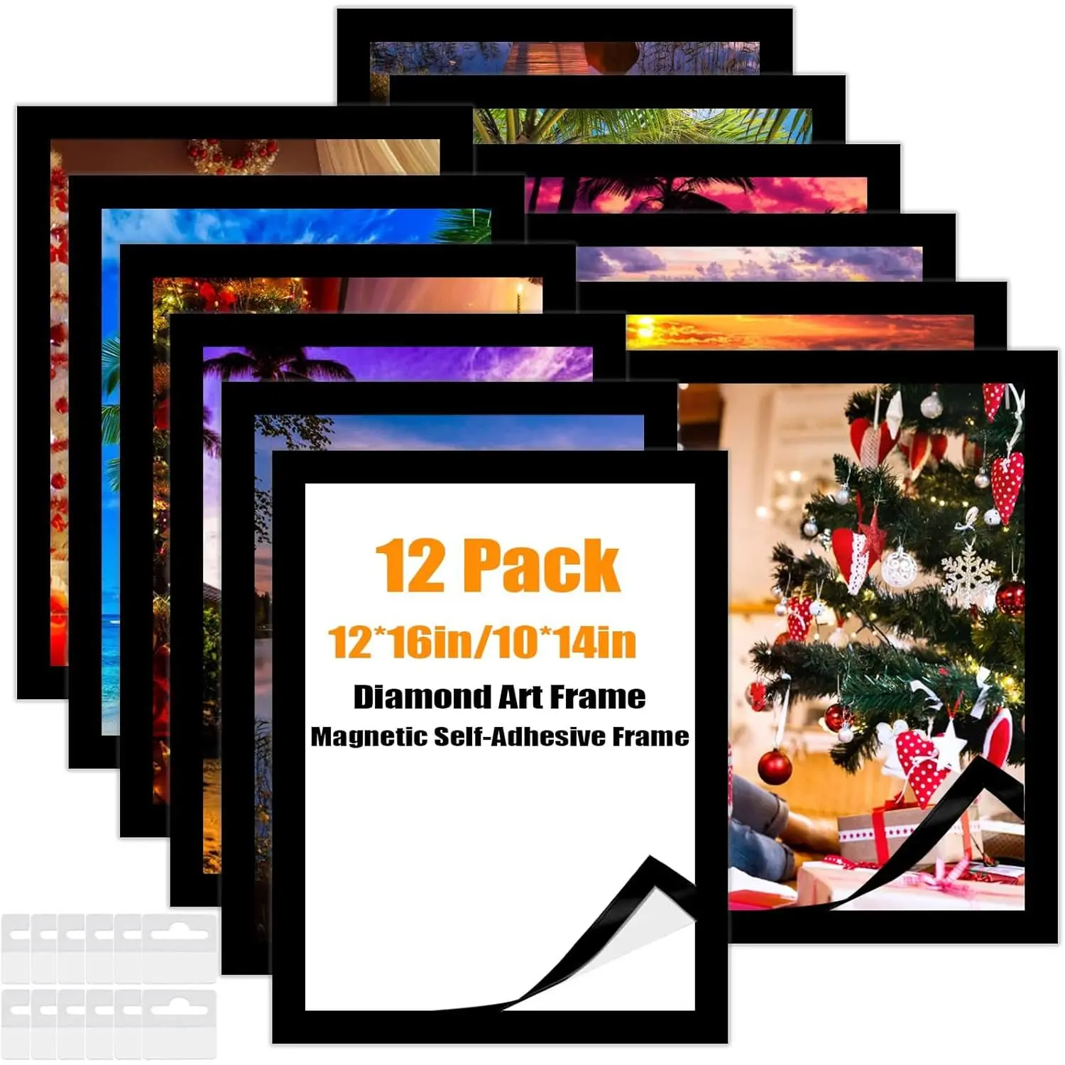 Magnetic Diamond Art Frame, 30x40cm (12"x16") PVC Self-Adhesive Canvas with Hooks, Transparent for 10x14inch Artwork/Photo Hanging, Sports & Outdoor Themed Window/Home Decoration, Plastic, Wall Mount, Restaurants, Rectangle, 14 In