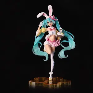 Anime Hatsune Miku computer case desktop ornaments cherry blossom hand-made rabbit ears snow no beautiful girl model gift Cute Resin Lazy Yoga Monsters Figurines