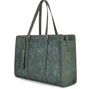 Laptop Bag For Women 15.6 Inch Work Tote Bags PU Leather Computer Purse For Business Office With 3 Layer Compartments