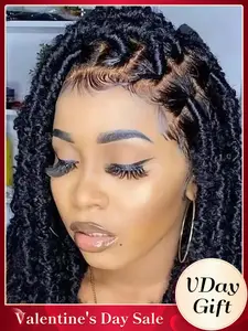 14 Inch Short Butterfly Locs Crochet Wig, Gorgeous Fluffy Wigs for Women, Synthetic Hair Braids with Baby Bangs, Heat Resistant Fiber Wigs for Party, Daily Use, Glueless Lace Wig