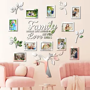 Family Tree Wall Decal  3D DIY Mirror Sticker Photo Frames Removable Wall Art Decals Home Decorations for Living Room Bedroom Kitchen Dining Office, 47 x 47 Inch()
