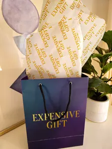 Expensive Gift Premium Tissue Paper Folded Sheets - Elegant White with Gold Print for High-End Gifting and Luxury Packaging, Sturdy Matte Texture, Fade-Resistant, Smooth Feed-Safe Ink, Recyclable
