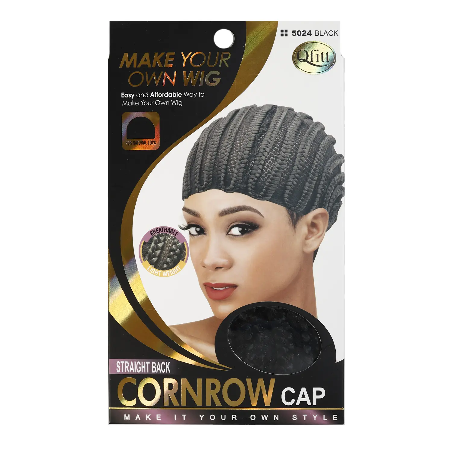 Qfitt Straight Back Cornrow Cap Crochet Braid Cap Black