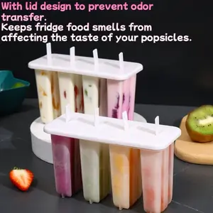 2-Pack 4-Cavity Large Ice Pop Molds with Lid, Food-Grade Popsicle Molds, Easy Release & Anti-Flavor Transfer, BPA-Free Leakproof, Perfect for Summer DIY Homemade Ice Cream, Yogurt Sticks, Frozen Fruit Bars, Home Kitchen Party Frozen Treat Maker