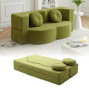 Eyisean Queen Size Futon Sofa Bed, 76" Comfy Boneless Couch with Teddy Fabric & 2 Pillow, 2-in-1 Convertible Folding Sofa Bed with Pull Out Bed, No Assembly Required, Medium-Soft Floor Loveseat Sleeper Mattress for Small Space, Living Room