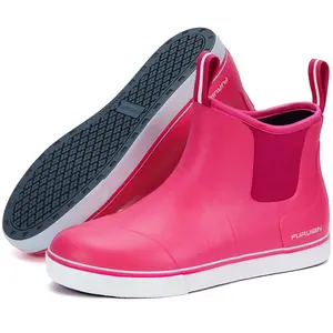 Furuian Women's  Deck Boots Rain Boots Chore Boots work shoes Waterproof&Non-slip Fashionable Ankle Booties  Fishing Gardening Farm Boots Slip On Neoprene Rubber Footwear for Gardening Fishing Boating Camping Sailing Summer Vibes Mother's Day gift