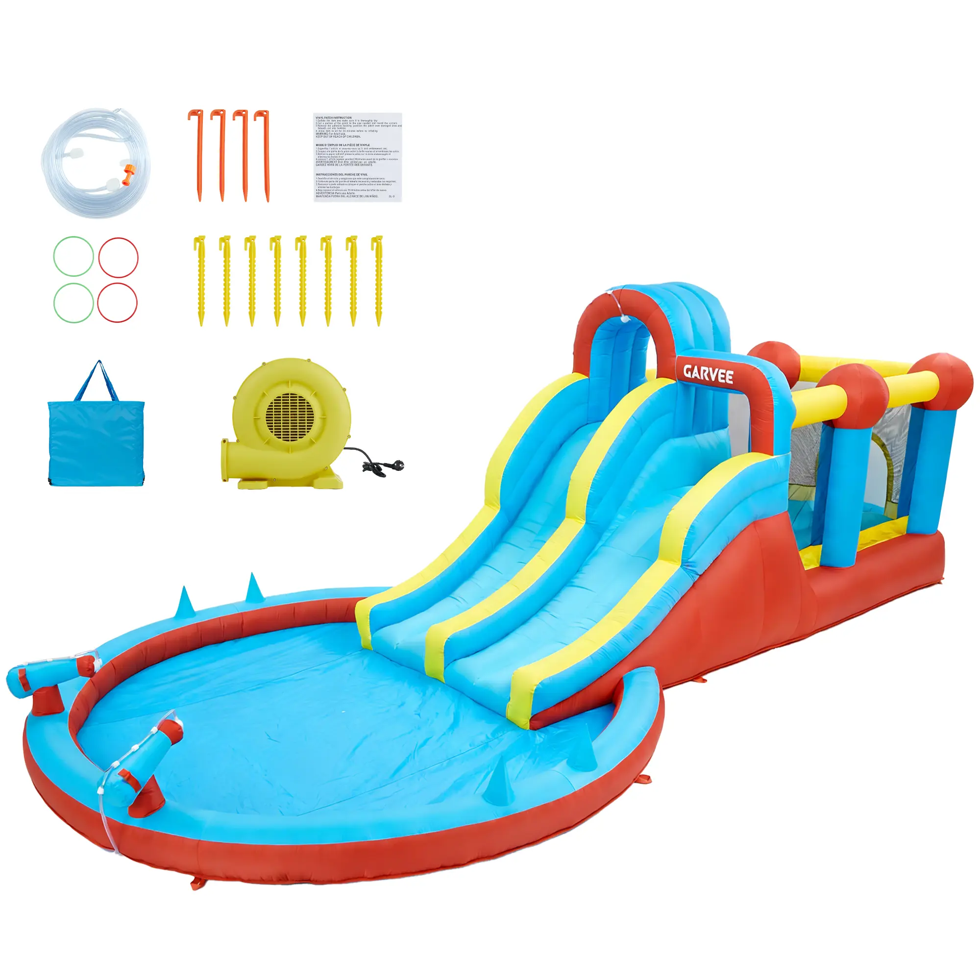 Garvee 23FT All-Season Axolotl Theme Inflatable Water Slide Park - Kids' Bounce House with Slide, Water Gun, Climbing Wall, Backyard Above-Ground Pool, Oxford Fabric, US Standard for Birthdays, Pool Party