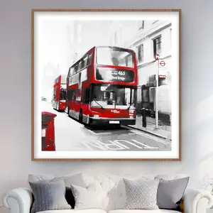 212 MAIN Red Londoner Bus Wall Artwork - 48x48 in. White Framed Matted Print, Artistic Cities-Theme Home Decor, Room Decoration for Living Spaces (Home Supplies, Posters & Prints)