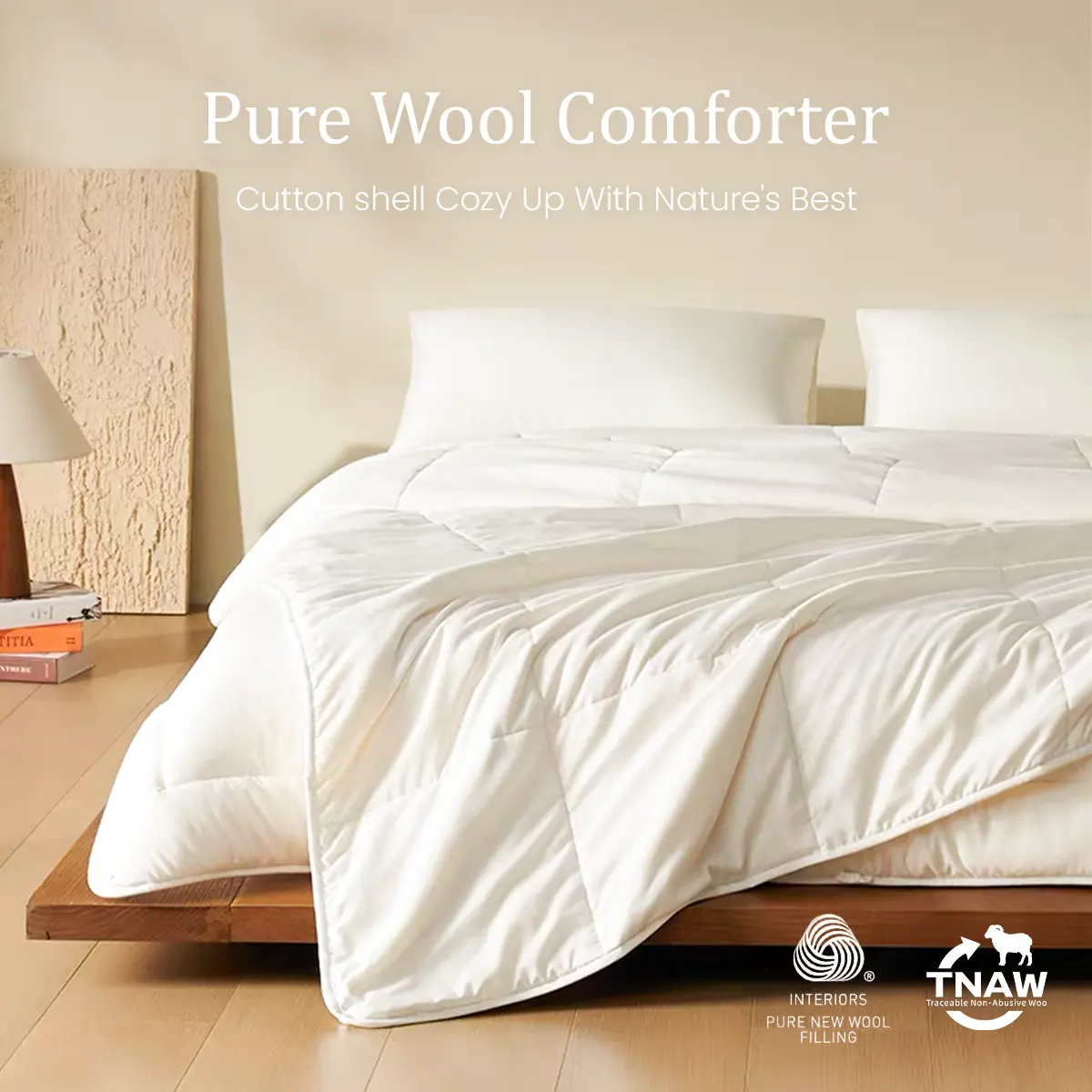 APSMILE Premium Pure Wool Comforter with Cotton Shell -Cozy Warmth, Won't Overheat You Ulitra Soft Natural Wool Filled Duvet Insert Australian Merino Wool