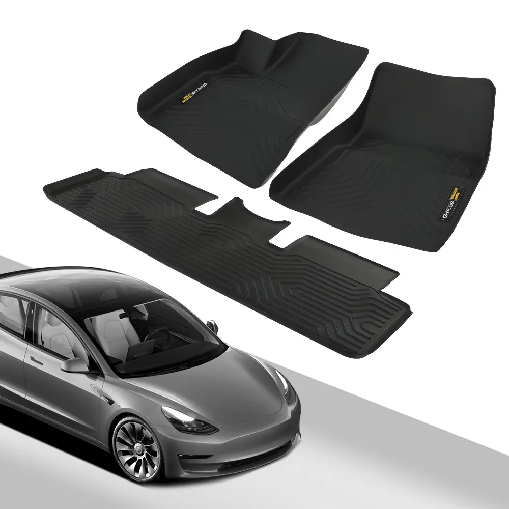 CROSSDESIGN TPE All-Weather Deep-Tread Floor Mats, Anti-Slip Car Interior Accessories, Custom-Fit for 2017-2023 Tesla Model 3, Mat Floor Mats
