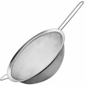 9 Inch Large Fine Mesh Strainer, Kitchen Metal Food Strainers With Sturdy Handle, Stainless Steel 30 Mesh Sieve Sifters For Rice, Quinoa, Pasta, Fruits, Vegetables, Etc.