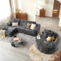 Plush Corduroy Grey Left Chaise