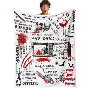 Horror Movie Gifts Blanket Halloween Christmas Birthday Gifts for Horror Movie Lovers, Scary Blanket/Merch/Birthday Party Decorations, Scary Movie Blanket
