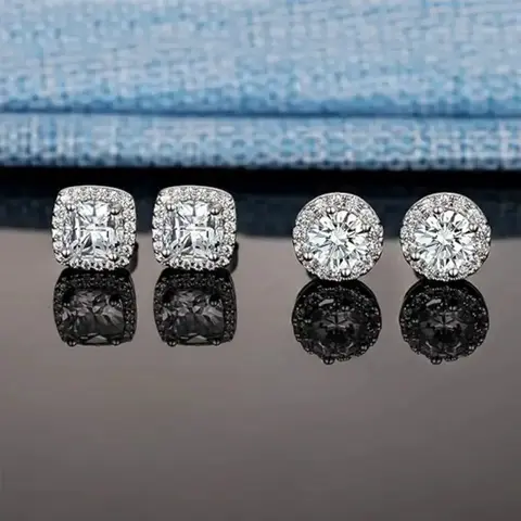 S925 Silver CZ Stud Earrings for Men, Iced Out Cubic Zirconia Ear Studs, Hip Hop Fashion Jewelry Gift for Daily Wear