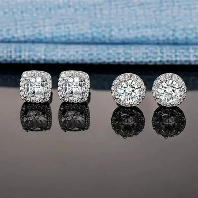 S925 Silver CZ Stud Earrings for Men, Iced Out Cubic Zirconia Ear Studs, Hip Hop Fashion Jewelry Gift for Daily Wear