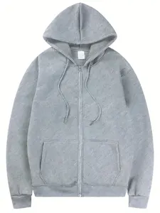 Men's Solid Color Zip Up Longsleeves Hoodie, Casual Regular Fit Long Sleeve Drop Shoulder Hooded Sweatshirt for Spring & Fall, Fashion Men's Clothes for Daily Wear, Tops
