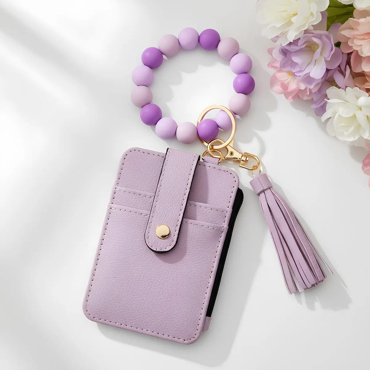 Boho Style Beaded Tassel Keychain Wallet, Women's Boho Beaded Wallet with Tassel Decor, Wristlet Bracelet Wrist Credit Card Holder Purse Purse