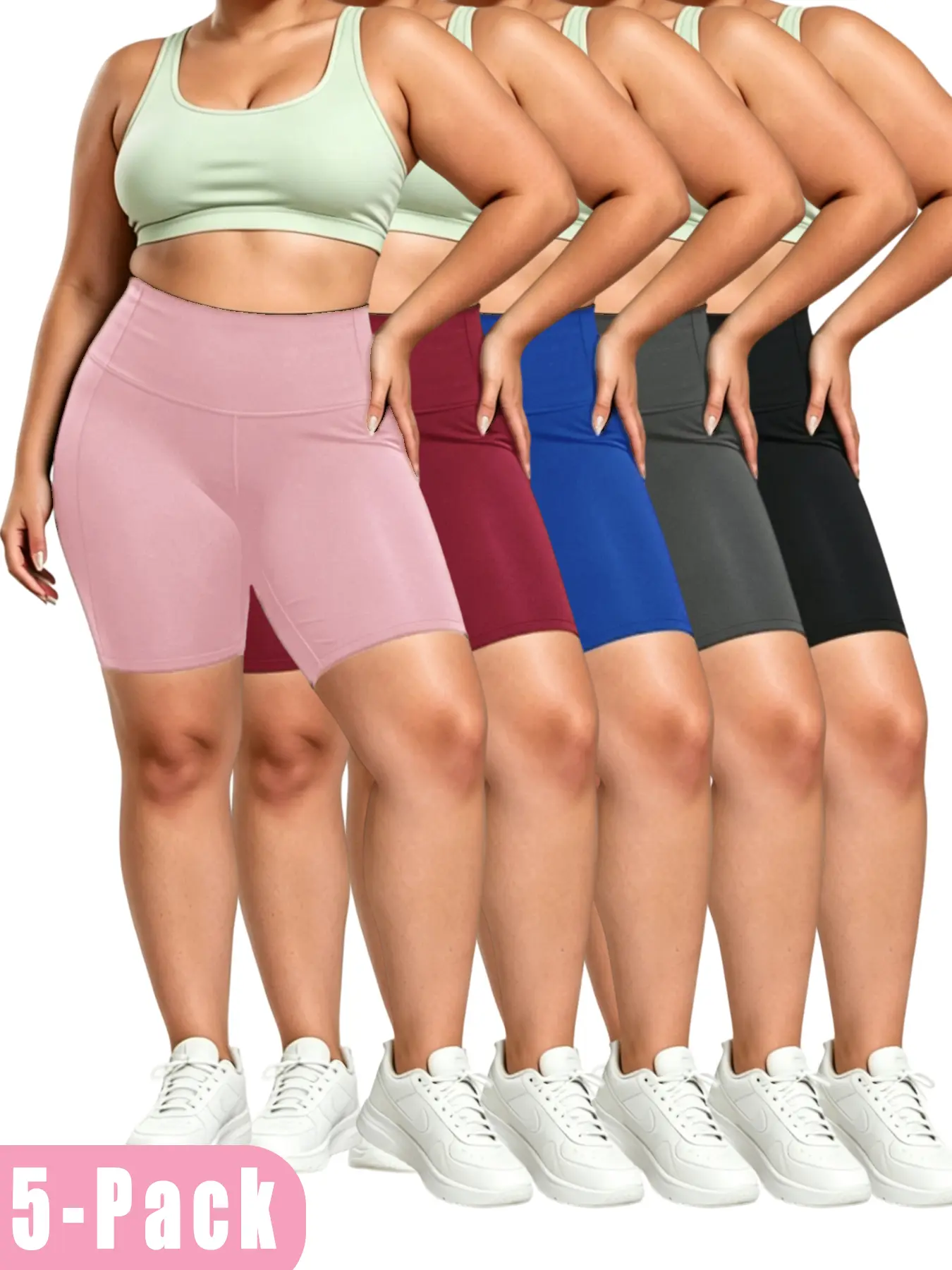 Plus Size 5-Pack High Waist Biker Shorts | Tummy Control & Ultra-Soft Workout Shorts for Curvy Women, Yoga/Gym Casual Wear tiktokshopbacktoschool