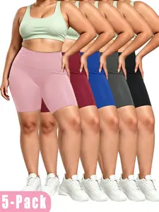 Plus Size 5-Pack High Waist Biker Shorts | Tummy Control & Ultra-Soft Workout Shorts for Curvy Women, Yoga/Gym Casual Wear