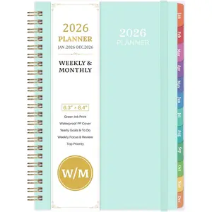2026 Planner - Planner 2026 Weekly Monthly, Jan 2026 to Dec 2026, 6.4'' x 8.5'', Calendar 2026 with Transparent PP Cover, Green Ink Pages, Colorful Monthly Tabs,  Pocket