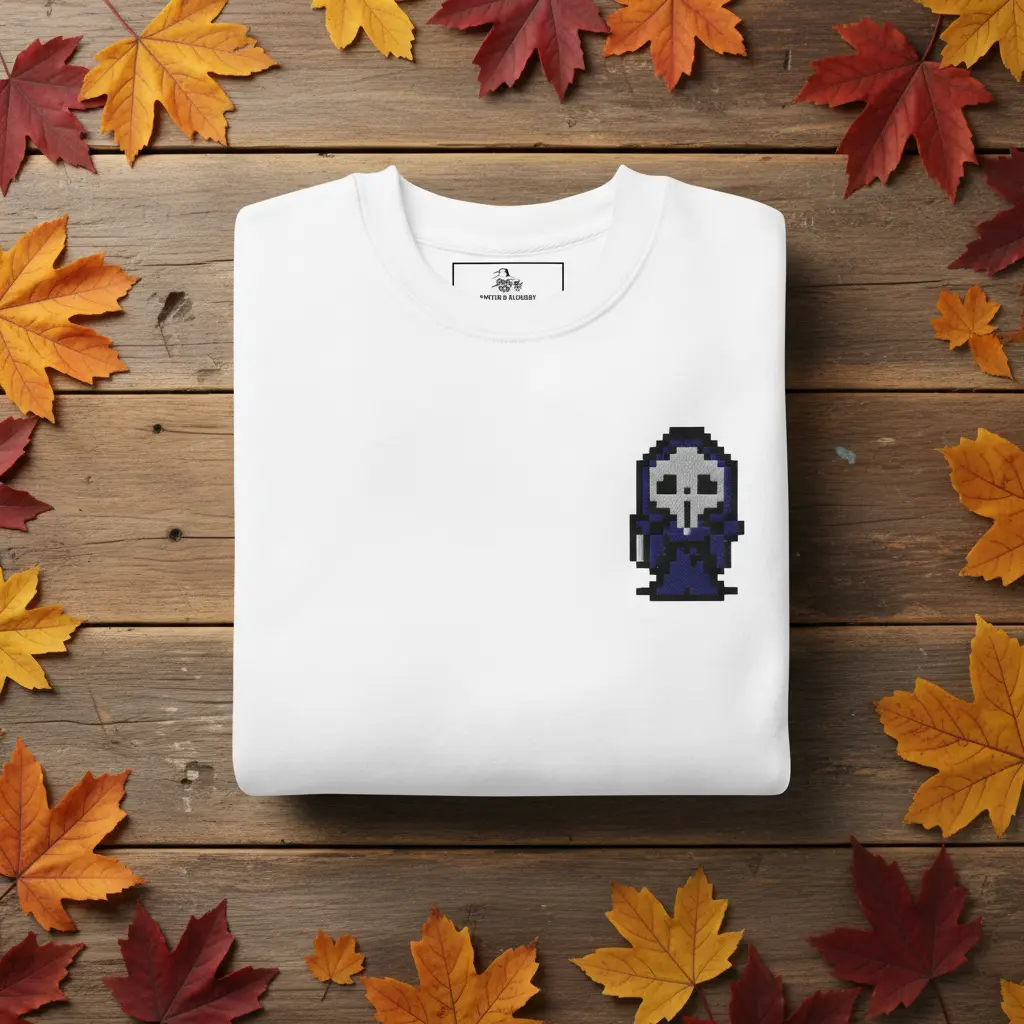 Pullover Top, Unisex Ghostface Embroidered Crewneck, Comfortable and Breathable Fleece Lined Cotton with Ribbed Neck, Knit