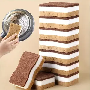 [Powerful Stain Removal] Waist Magic Wipe | 5pcs | Brown Three-layer | Double-sided Double-effect Powerful Stain Removal | Kitchen Bathroom Bathtub Floor Special Dishwashing Sponge Wipe Scrubbing Pad Cleaning Pad