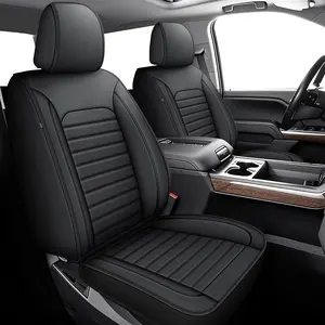 Seat Covers Full Set Fit for 2007-2025 2026 Chevrolet Chevy Silverado GMC Sierra 1500 2500HD 3500HD Trail Boss Z71 Crew Double Cab Seat Covers for Cars Leather Waterproof Truck (Black)