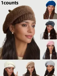 Women's Fitted Beanie Beret Hat, Stylish Hat, Casual Style Plain Woven Fabric Knit Hat, All-Season Wear, Perfect for Daily Use, Knitted Hat